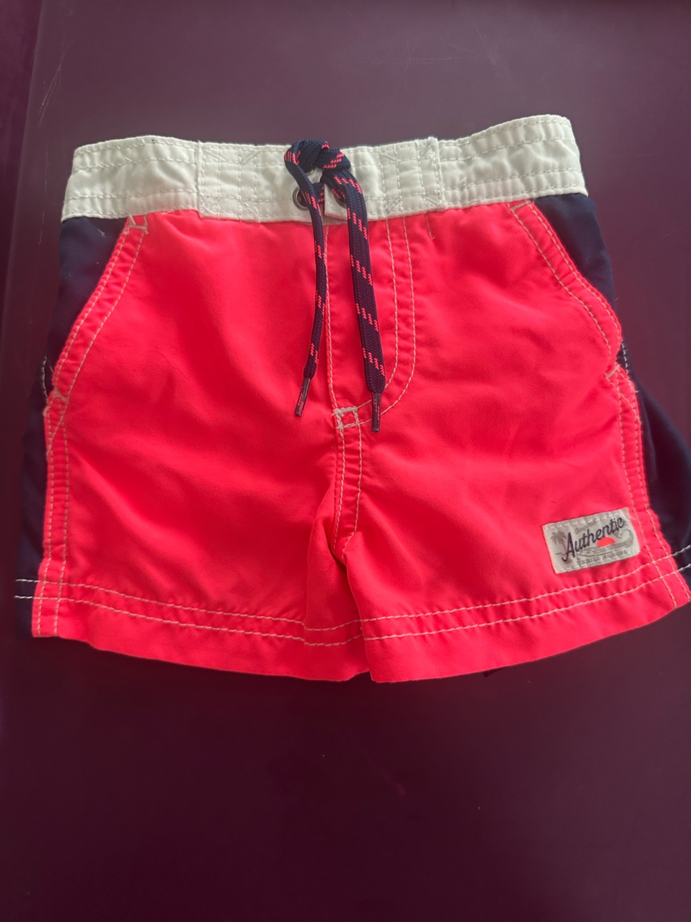 Carter's Bright Coral/White Swim Shorts with Navy Drawstring